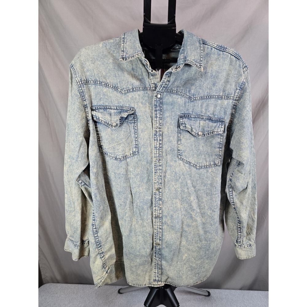Vintage On The Brink Mens Shirt Denim Blue L Western Workwear Snap Up Rugged
